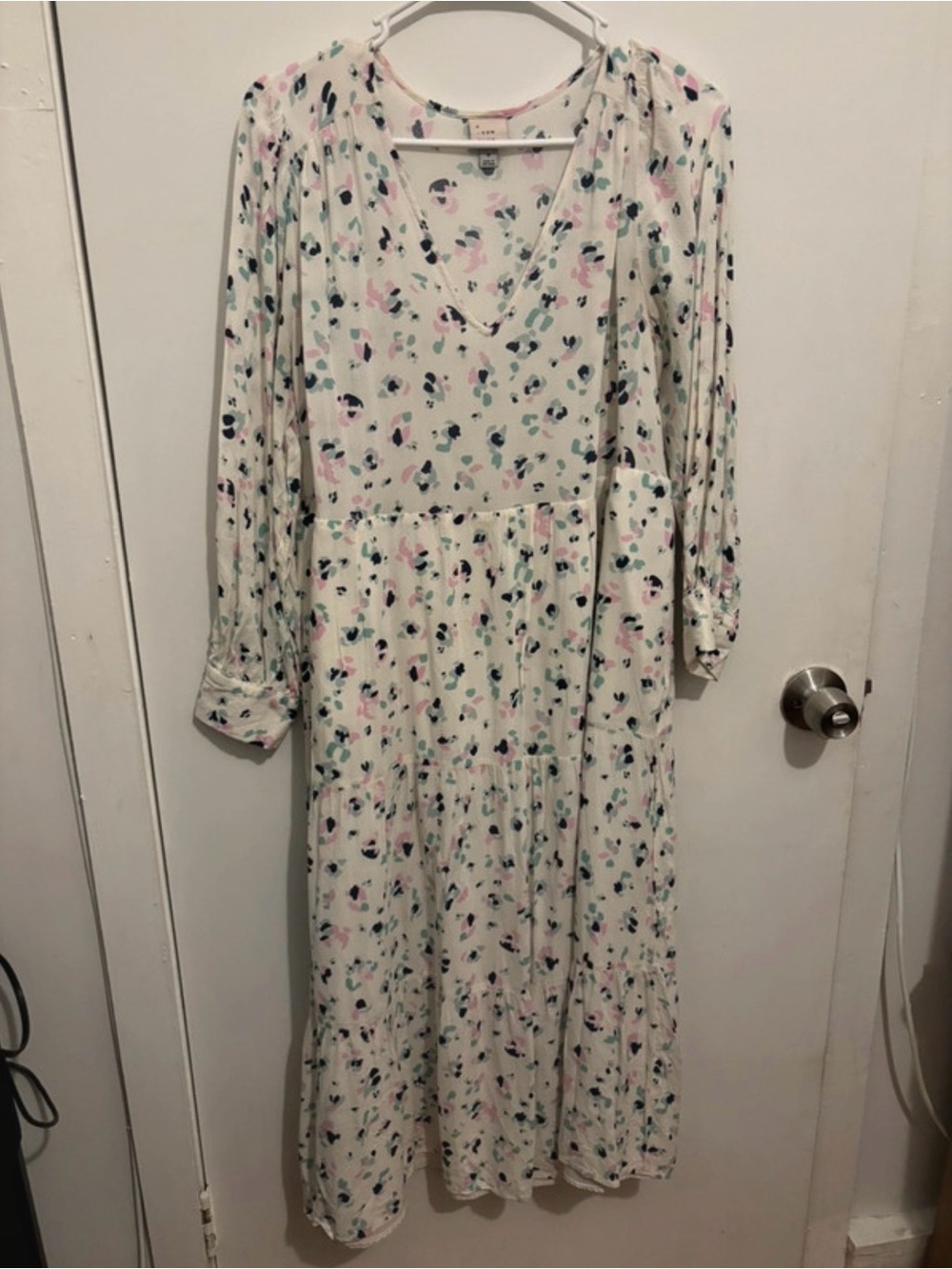 a new day Cream Midi Dress with Pink & Teal Floral Print